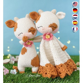 Rosie the Cow Minilovey and Amigurumi Crochet Patterns Pack - English, Dutch, German, Spanish, French