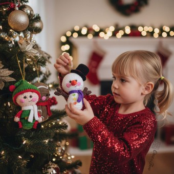 Christmas Ornaments: Snowman, Gingerbread and Santa's Helper Crochet Pattern - English, Dutch, German
