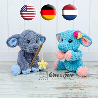 Enzo the Tiny Elephant Amigurumi Crochet Pattern - English, Dutch, German