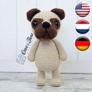 Hiro the Pug Amigurumi Crochet Pattern - English, Dutch, German