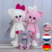 Kissie the Kitty and Skip the Little Mouse Amigurumi Crochet Pattern - English, Dutch, German