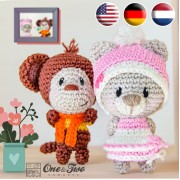 Teddy Bear and Monkey Pocket Pals Amigurumi Crochet Pattern - English, Dutch, German