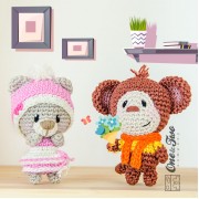 Teddy Bear and Monkey Pocket Pals Amigurumi Crochet Pattern - English, Dutch, German