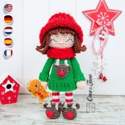 Ginger the Christmas Dolly Amigurumi Crochet Pattern - English, Dutch, German, Spanish, French