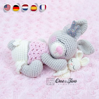 Zuri the Sleeping Bunny Amigurumi Crochet Pattern - English, Dutch, German, Spanish, French