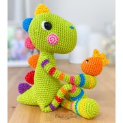 Chipper the Rainbow Dino Amigurumi Crochet Pattern - English, Dutch, German, Spanish, French