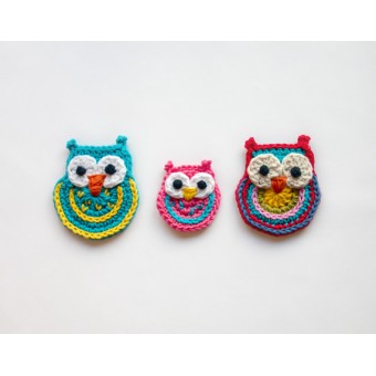 Big Owl, Small Owl and Colorful Owl Applique Crochet