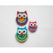 Big Owl, Small Owl and Colorful Owl Applique Crochet