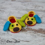 Scrappy the Happy Puppy Slippers Pack - Baby, Toddler and Child sizes crochet patterns