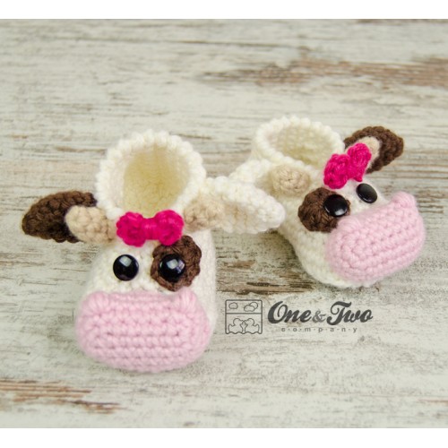 Doris the Cow Booties Baby Sizes Crochet Pattern