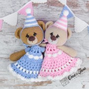 Mia and Owen the Birthday Bears Security Blanket Crochet Pattern