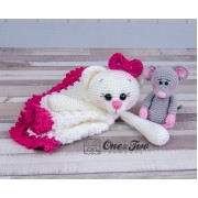 Kissie the Kitty and Skip the Little Mouse Security Blanket Crochet Pattern - English, Dutch, German