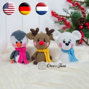 Christmas Ornaments: Reindeer, Penguin and Polar Bear Crochet Pattern - English, Dutch, German