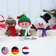 Christmas Ornaments: Snowman, Gingerbread and Santa's Helper Crochet Pattern - English, Dutch, German