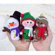 Christmas Ornaments: Snowman, Gingerbread and Santa's Helper Crochet Pattern - English, Dutch, German