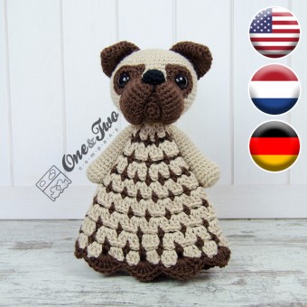 Hiro the Pug Security Blanket Crochet Pattern - English, Dutch, German