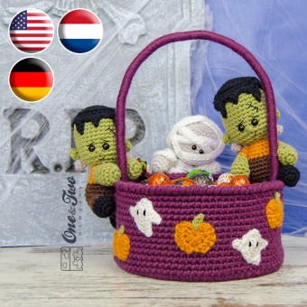 Spooky Halloween Basket Crochet Pattern - English, Dutch, German
