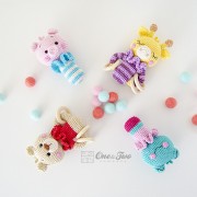 Animal Rattles: Teddy Bear, Giraffe, Frog and Pig Crochet Pattern - English, Dutch, German, Spanish, French