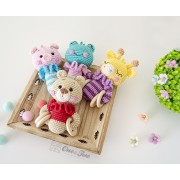 Animal Rattles: Teddy Bear, Giraffe, Frog and Pig Crochet Pattern - English, Dutch, German, Spanish, French