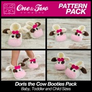 Doris the Cow Booties Pack - Baby, Toddler and Child sizes crochet patterns