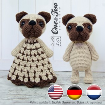 Hiro the Pug Lovey and Amigurumi Crochet Patterns Pack - English, Dutch, German