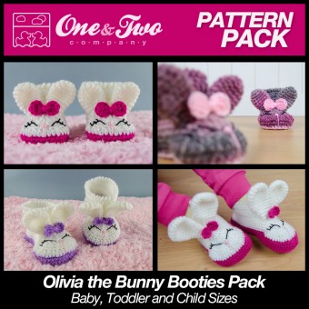 Olivia the Bunny Booties Pack - Baby, Toddler and Child sizes crochet patterns