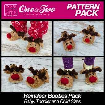 Reindeer Booties Pack - Baby, Toddler and Child sizes crochet patterns